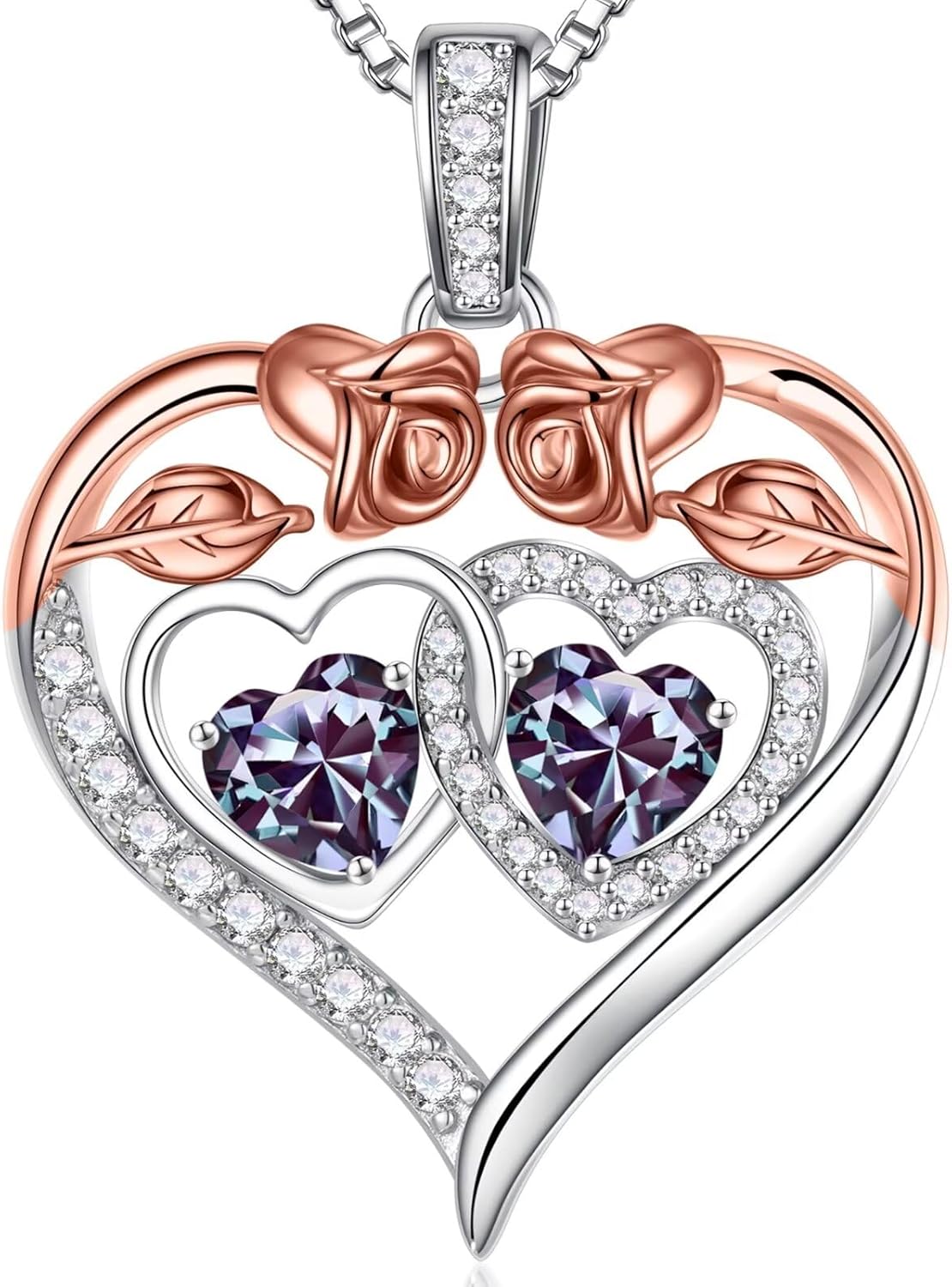 Iefil Double Birthstone Necklace Gifts for Wife Girlfriend Her Women, Birthstone Jewelry Gemstone Valentines Birthday Gifts for Her Women Wife Mom Grandma