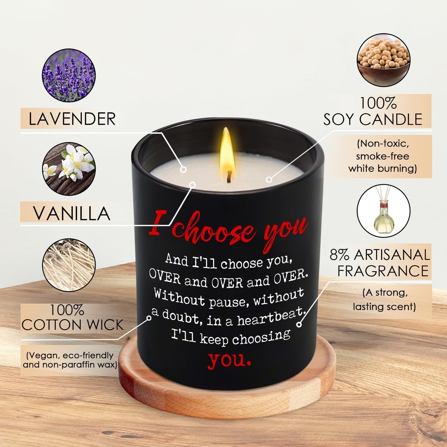 TEEZWONDER Christmas Anniversary Wedding Gifts for Husband Wife - Vanilla Lavender Candle 10 oz - Wedding Gift for Couple, Romantic Birthday Gifts for Him Her Boyfriend Girlfriend Women Men