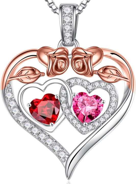 Iefil Double Birthstone Necklace Gifts for Wife Girlfriend Her Women, Birthstone Jewelry Gemstone Valentines Birthday Gifts for Her Women Wife Mom Grandma