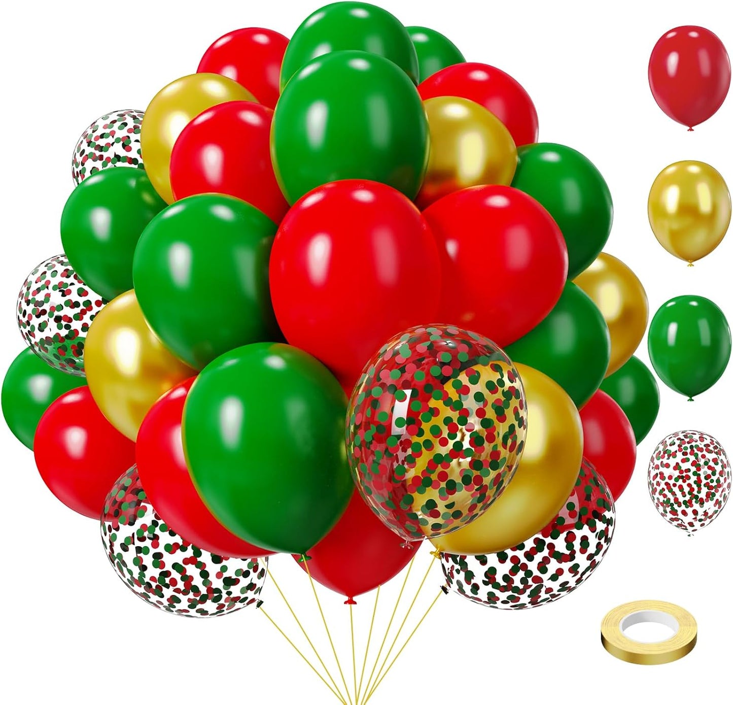 Red and Green Balloon, 75PCS Christmas Balloons, 12in and 5in Red Green and Gold Latex Balloons for Birthday,New Years,Christmas Eve Decorations