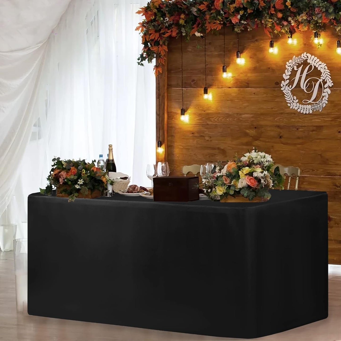 HolidayIdeas 2 Pack Fitted Tableclothes - 60 x 30 Inch - Black Rectangle Tablecloths for 5 Foot Tables, Fabric Table Cover Protector for Parties, Holiday Dinner, Wedding, Trade Show