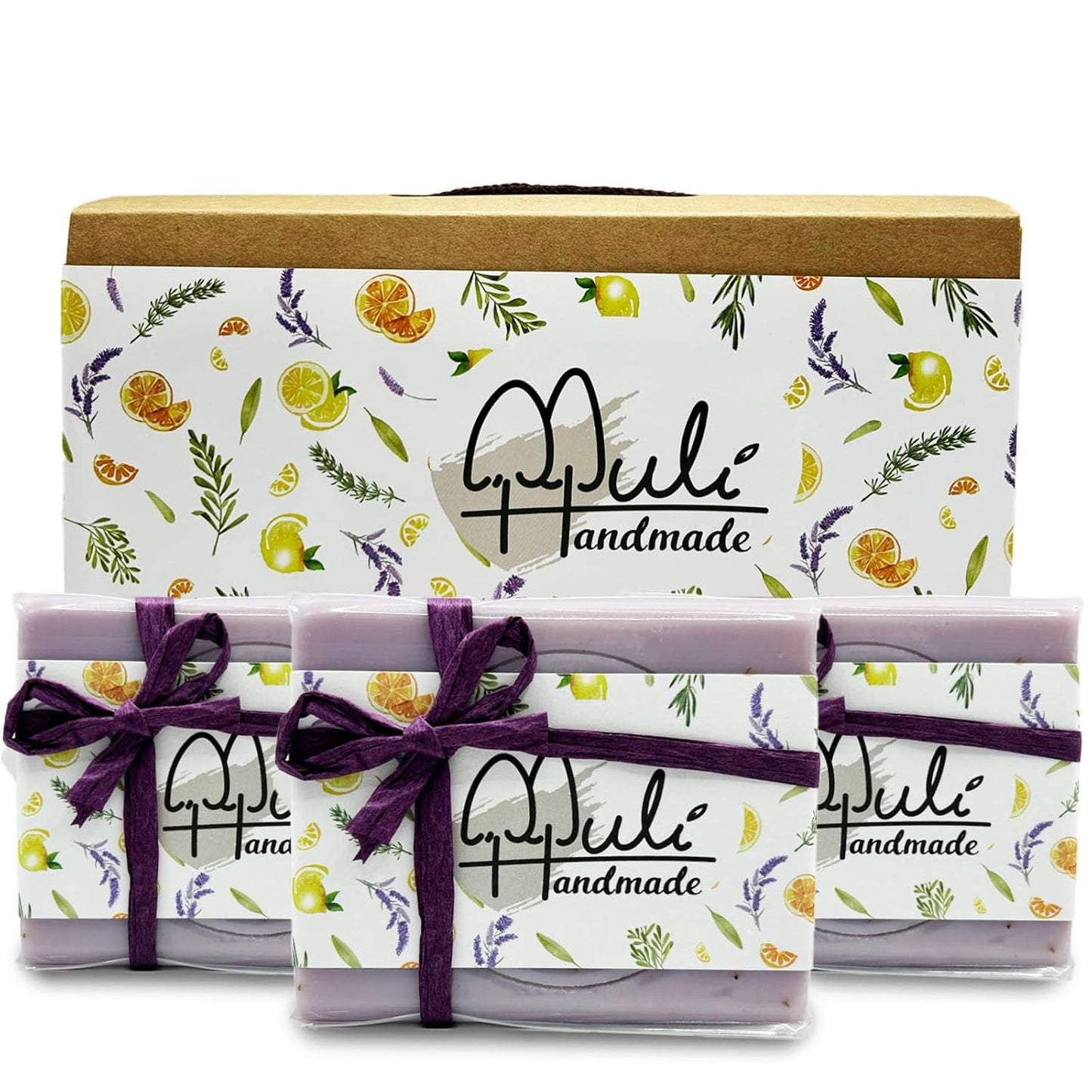 Natural Handemade Bar Soap for Men and Women with Essential oils, Scented Bar Soaps for Bath, Fragrance Gift Set (Pack of 3) Lavender