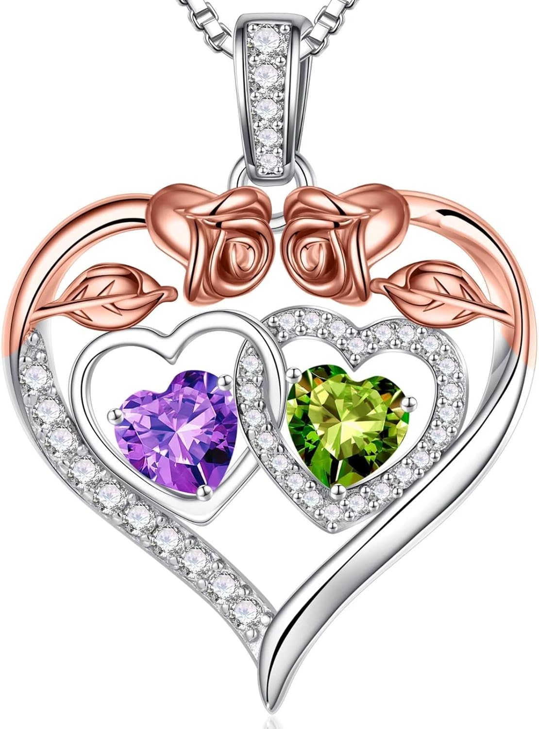 Iefil Double Birthstone Necklace Gifts for Wife Girlfriend Her Women, Birthstone Jewelry Gemstone Valentines Birthday Gifts for Her Women Wife Mom Grandma