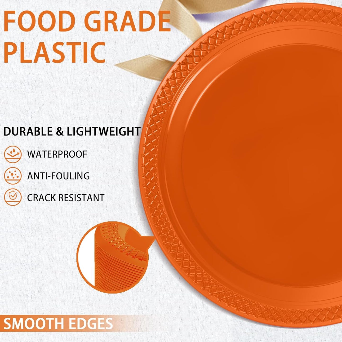 WELLIFE Orange Party Plates 9 Inch -150 Count, Plastic Disposable Dinner Plates for Party Easter Halloween Thanksgiving Picnic BBQ