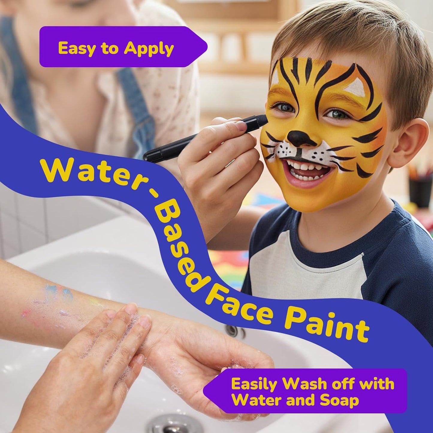 Beesjuy Glow Face Body Paint,12 PCS Glow In The Dark Under UV BlackLight, Face Painting Kits Neon Makeup Sticks for Kids Adult Halloween Birthday Glow Party Supplies