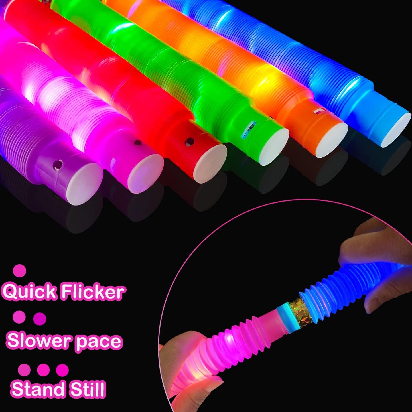 Glow Sticks Stocking Stuffers for Toddlers-6 PCS Light Up Pop Tube Party Favors Toys Gifts for Kids,Christmas LED Bracelet Necklace Accessories,Fun Camping Essentials Games Activities for Boys Girls