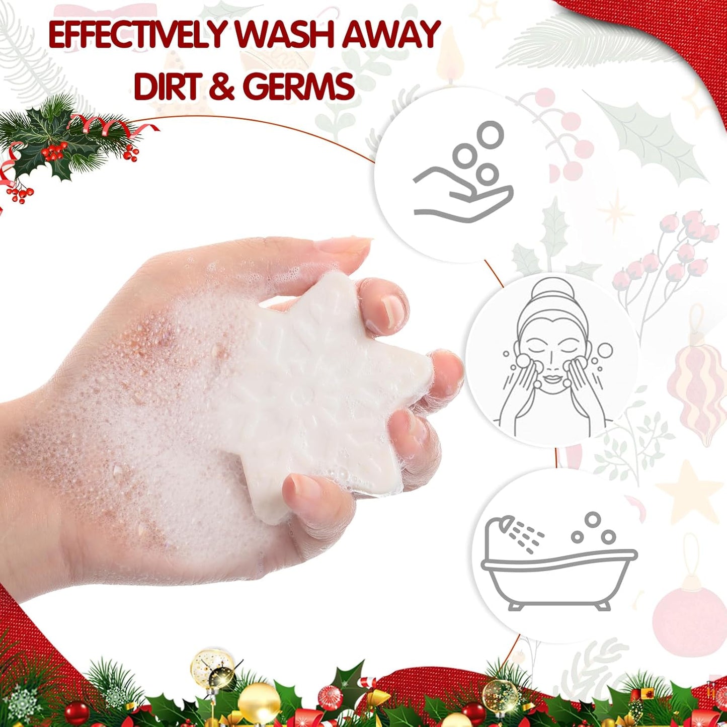 30 Set Christmas Soap Bar Gift Set Christmas Handmade Xmas Tree Santa Clause Gingerbread Snowflake Soaps Bulk Holiday Stocking Stuffer Party Favors for Bathroom(Multicolor,Mixed Style)