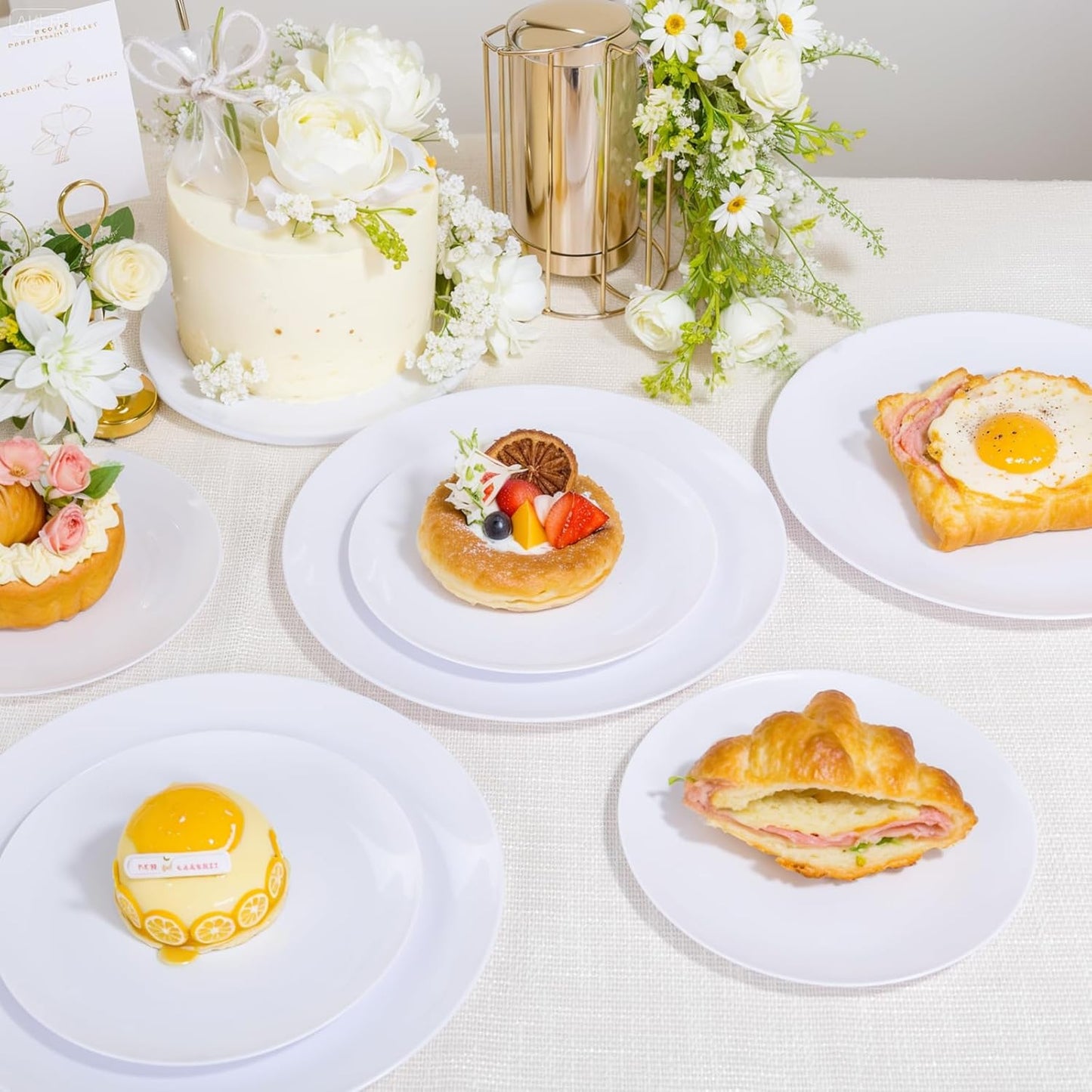 LIYH 120 Pcs White Plastic Plates Heavyduty - Thanksgiving Plates Disposable Plate Dishes for Party Wedding Includes 60 Dinner 10.25" & 60 Dessert Plate 7.5" for Thanksgiving Day