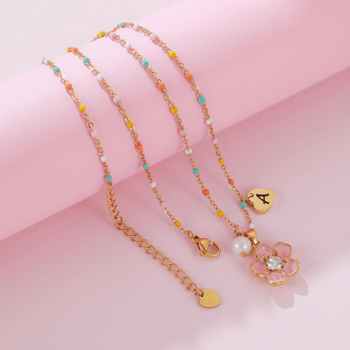 DS Flower Girl Necklace Gifts |Heart Initial Letter Flower Necklaces with Pearl Charm for Women | Personalized Wedding Proposal Bridal Shower Party Jewelry Gift | 18K Gold Plated Stainless Steel