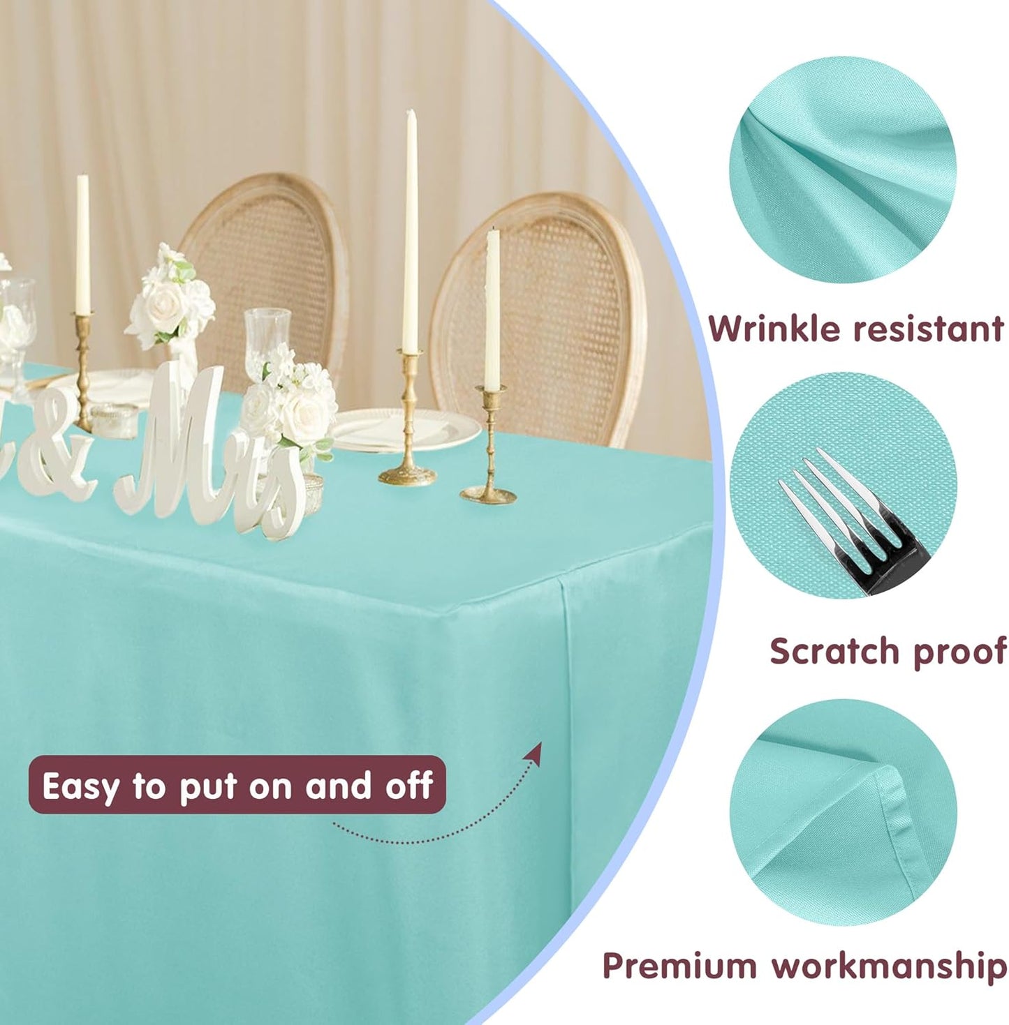 HolidayIdeas 2 Pack Fitted Table Clothes - 48 x 24 Inch - Rectangle Tablecloths for 4 Foot Tables, Polyester Fabric Table Covers for Parties, Holiday Dinner, Trade Show (Aqua)