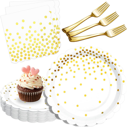 Gold Plates and Napkins Party Supplies 35 7inch Disposable Dessert Plates for Party, Gold Birthday New Years Party Decorations