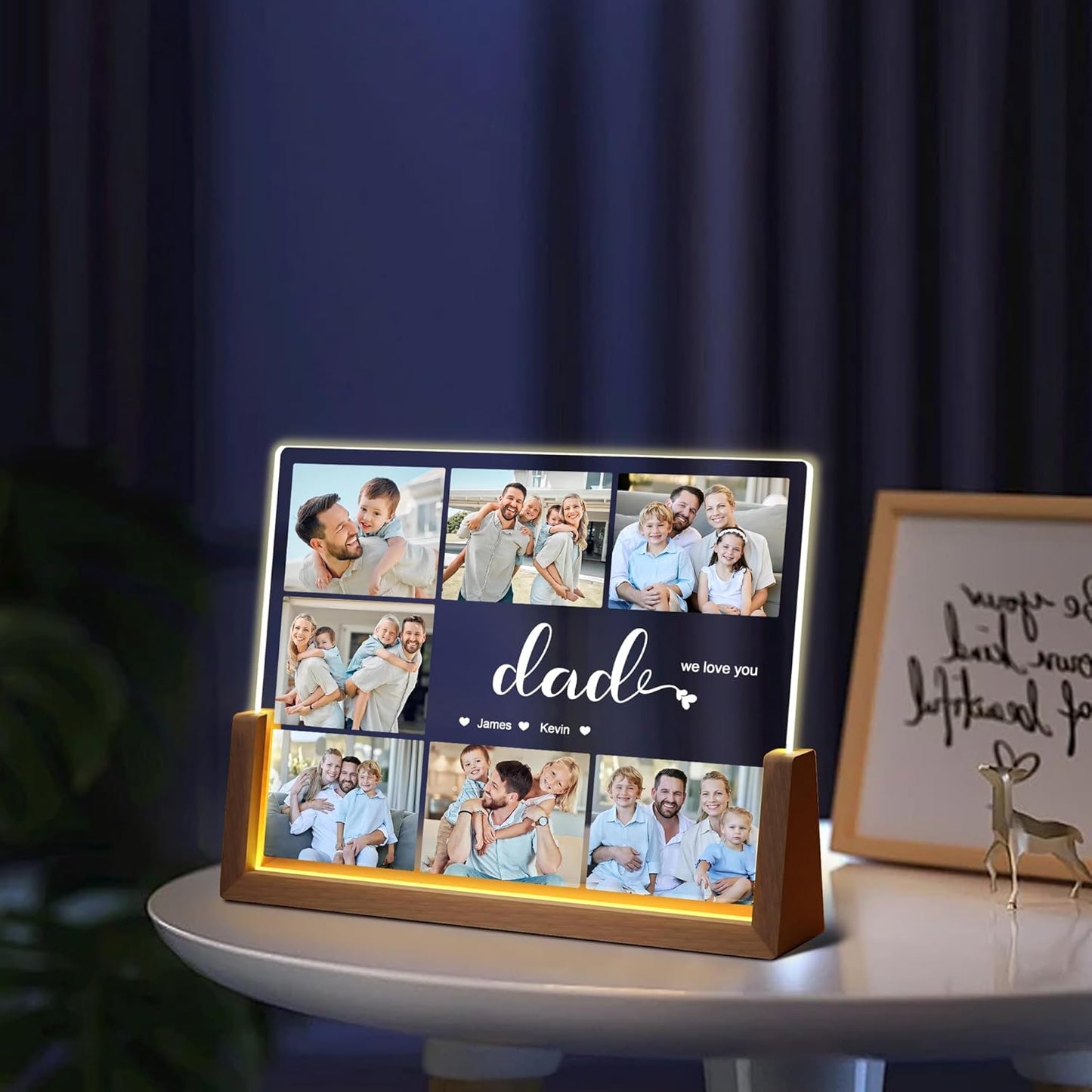 Personalized Dad Gifts For Fathers Day, Fathers Day Christmas Gifts From Daughter Son Kids Wife, Custom Acrylic Plaque LED Picture Frame With Photo Name, Customized Gift For Dad Grandpa Husband