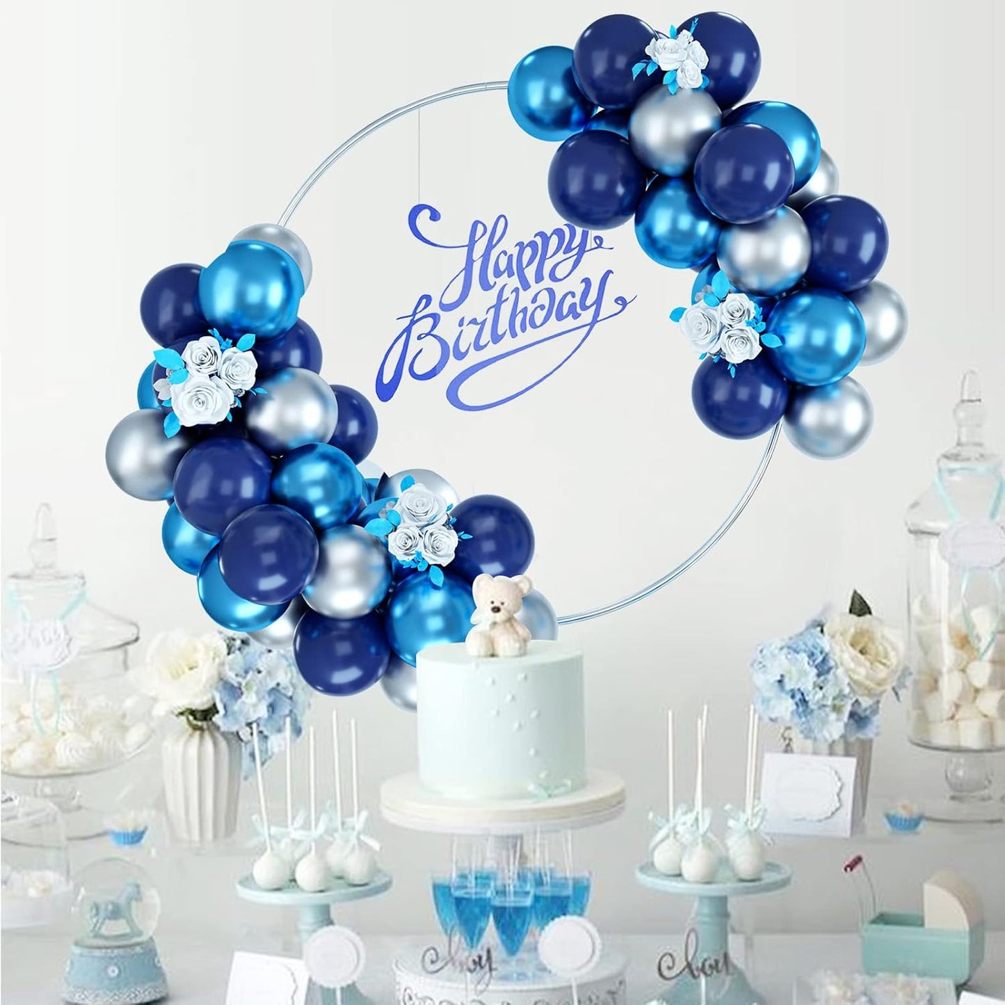 Balloons Blue and Silver, 50PCS Navy Blue Silver Latex Balloon, Navy Blue Silver Party Balloons Birthday Balloons Decoration for Girls Boys Birthday Party Baby Shower Bridal Shower Engagement