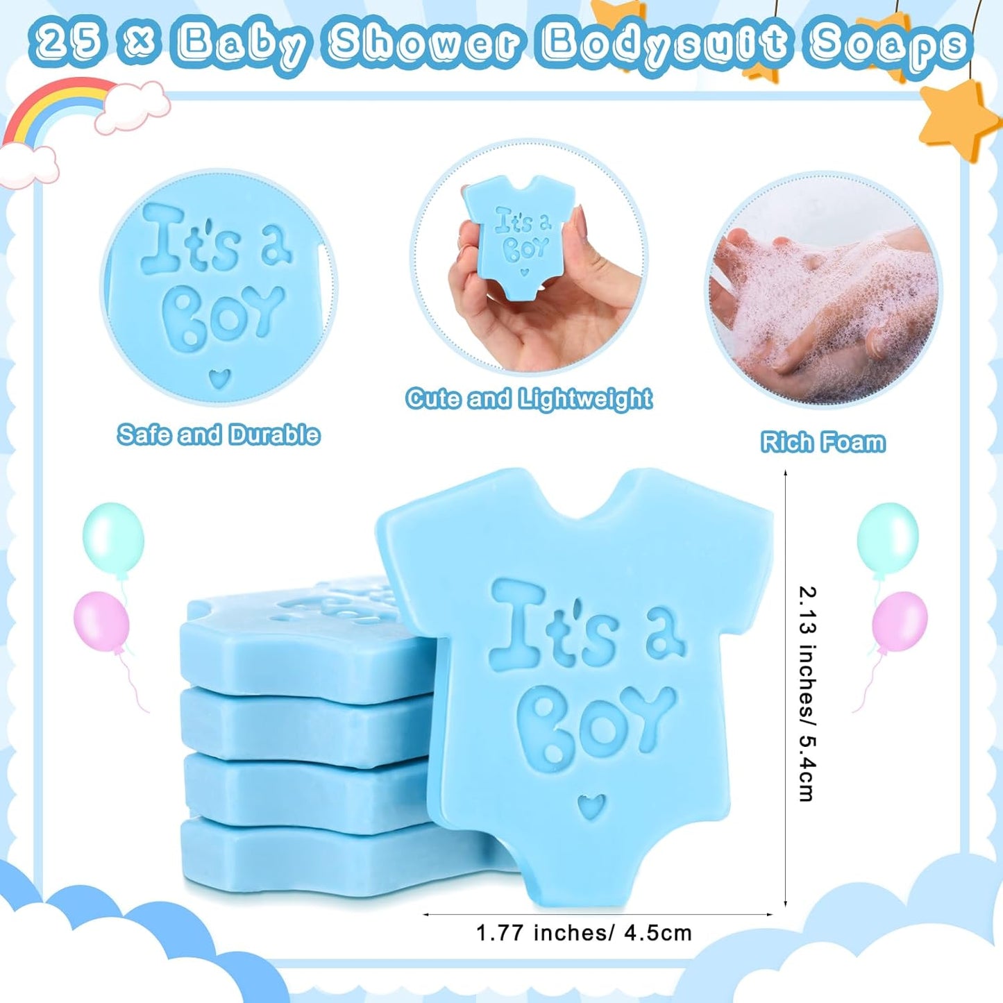 25 Sets Baby Shower Soap Favors for Guests - Boy Girl Mini Handmade Soaps with Thank You Tags and Organza Bags for Shower Gender Reveal Party Favors(Blue,Baby Shirt)