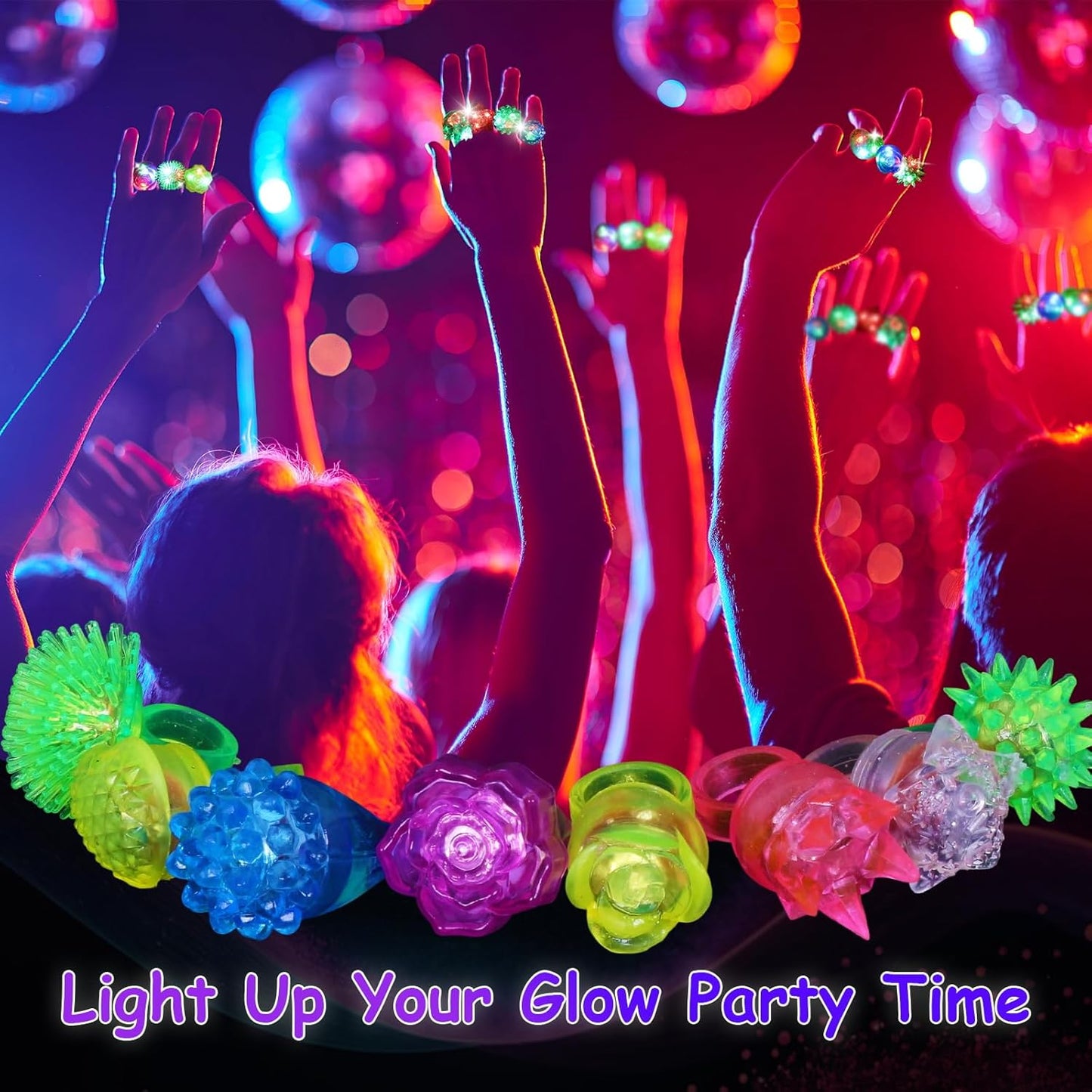 50 Pack Light Up Rings, Glow in The Dark Party Favors, 8 Style Flashing LED Jelly Finger Rings for Concert, Goodie Bag Fillers, Classroom Prizes,Raves, Halloween