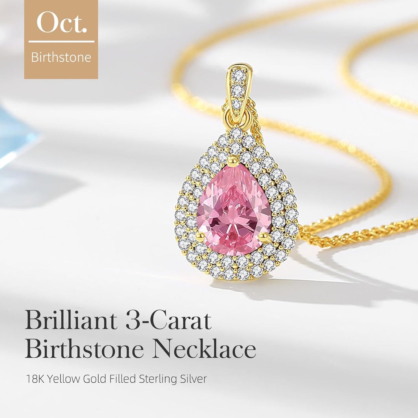 Gold Necklace for Women-Teardrop Birthstone Pendant-18K Gold Plated Chain with Light-Up Gift Box, Jewelry for Women,Anniversary Birthday Gifts for Her Wife Girlfriend Mom,Womens Jewelry