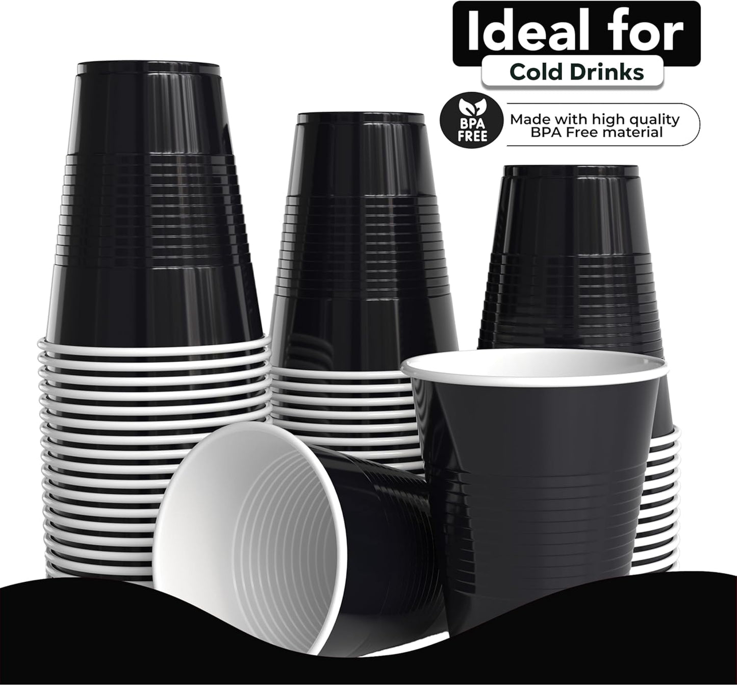 18 Oz Black Plastic Cups For Party Supplies 50 Pack | Black Disposable Cups Plastic | Disposable Drinkware For Parties, Events & Everyday