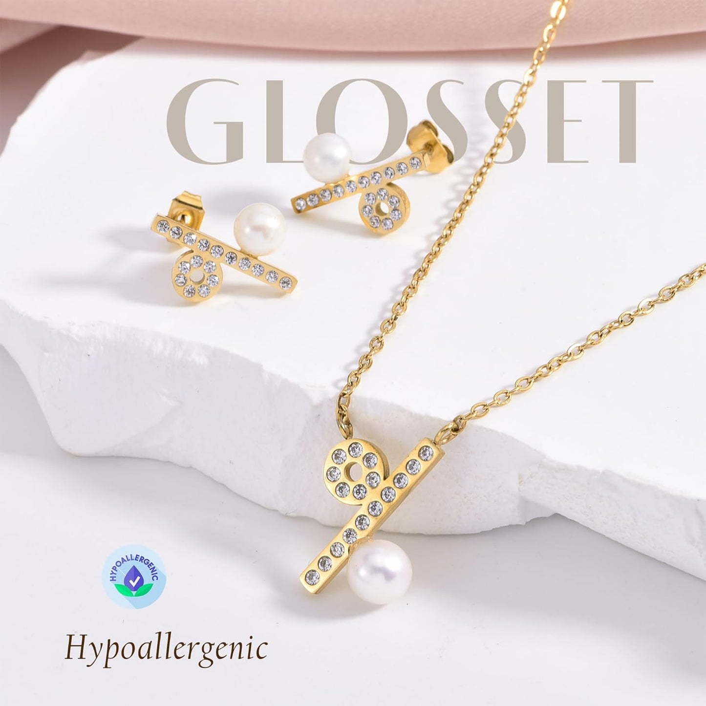 Pearl Necklace and Earring Set, 18K Gold Plated Earrings and Necklace Set for Women, Dainty Freshwater Pearl Jewelry Set for Women Gift