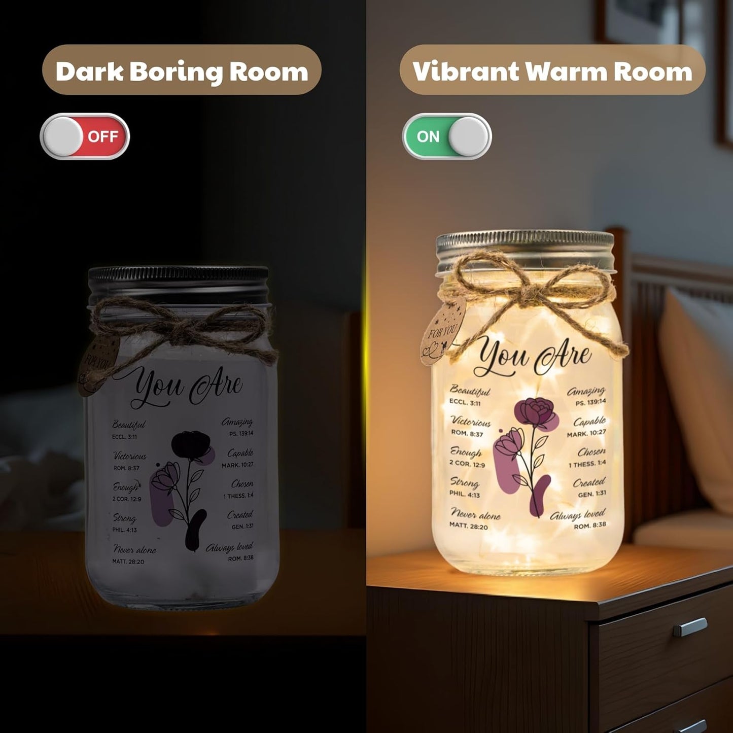 SOLMAY Birthday Gifts for Women – Christian Inspirational Mason Jar Night Light with Bible Verse Quotes – Thanksgiving & Christmas Gifts for Women – Friendship & Gratitude Jar for Mom Best Friend