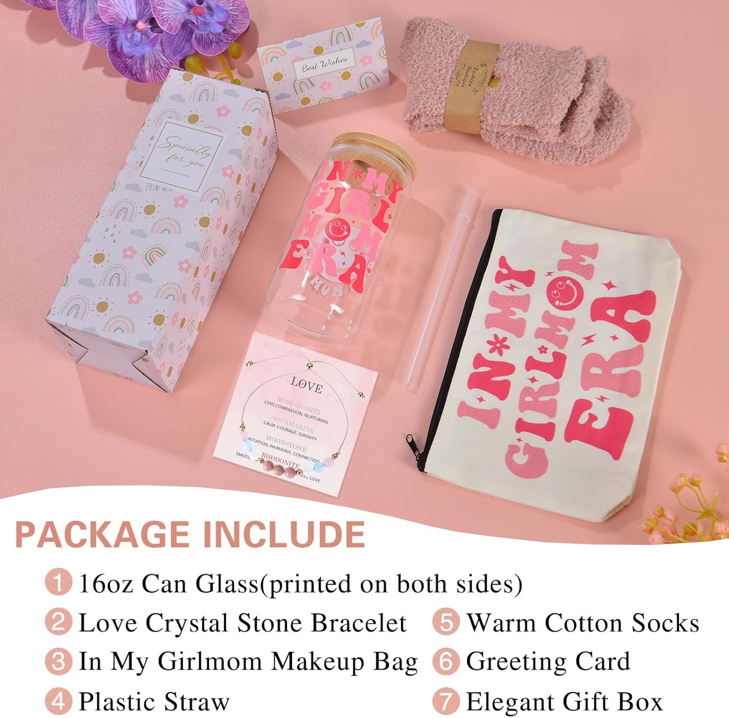 Girl Moms Gifts In My Girl Mom Era 16 oz Iced Coffee Glass with Lid and Straw First Mothers Day Gift for New Moms, Mother, Mama New Mom Gifts