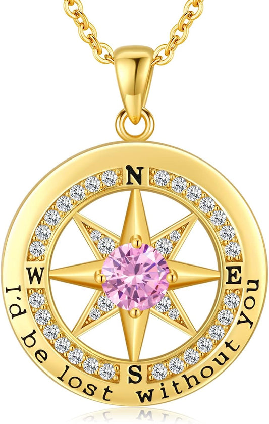 S925 Necklace Gift for Wife |Compass Jewelry |Women Anniversary |Sterling Silver |Girlfriend Birthday Gifts for Her Valentines |I'd be Lost without You |Jewel 18K Gold