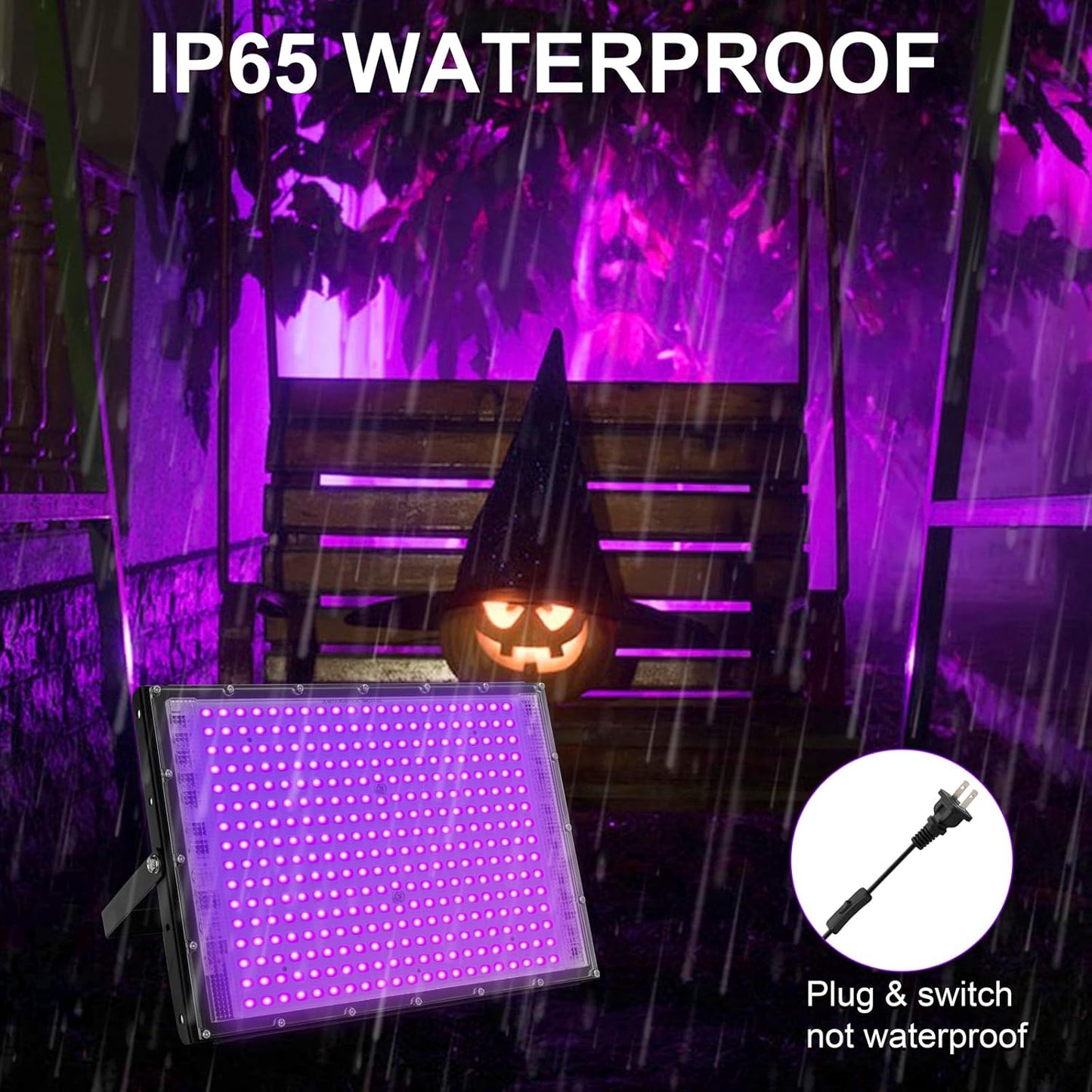 300W LED Black Lights for Glow Party, Black Light Flood Light IP65 Waterproof 395nm UV Blacklight Floodlight Purple Black Light Spotlight Fluorescent UV Light Lamp for Halloween Decor (4 Pack)