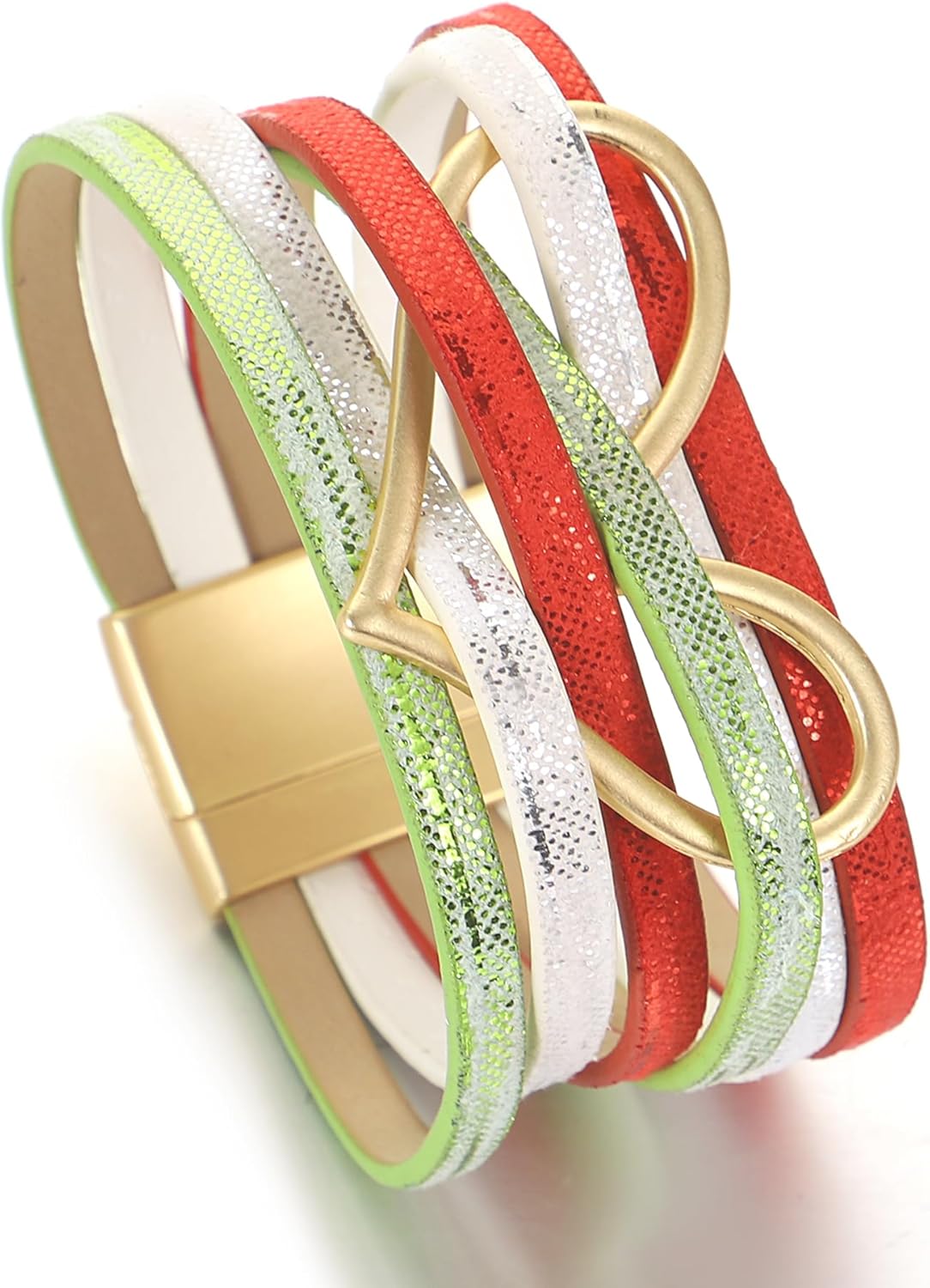 Leather Wrap Bracelet for Women Beaded Cuff Bracelet with Heart-shape Decor Bohemian Crystal Bracelet Jewelry with Clasp Bangle Bracelet for Women Girls Birthday Holiday Gift