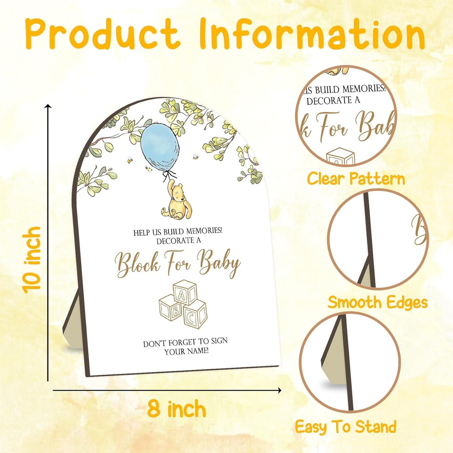 75 PCS Winnie Baby Shower Games Kit, The Pooh Baby Shower Decor, The Pooh Babies Games with 50 Blank Wooden Blocks & 24 Acrylic Paint Marker, Winnie Wooden Game Sign for Gender Reveal Party Decor