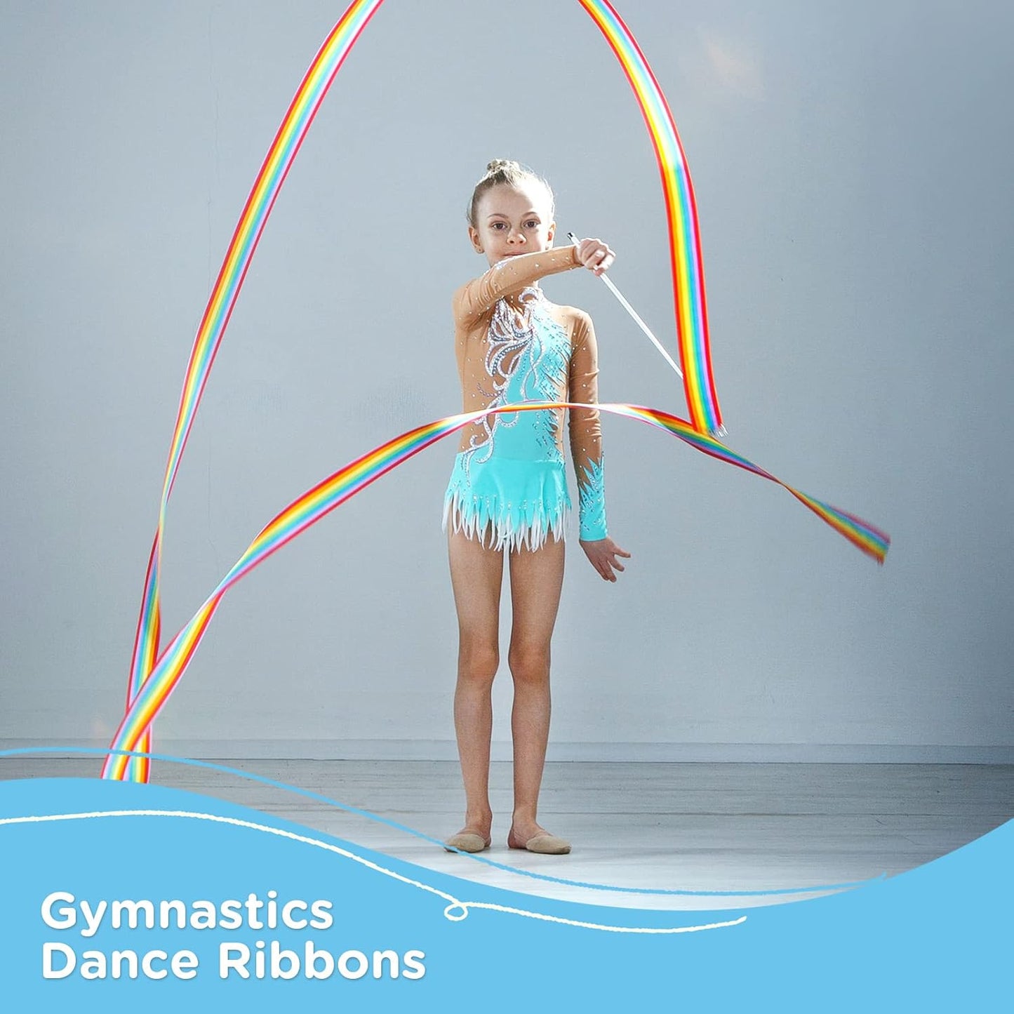 2PCS Rainbow Party Favors - Dance Ribbons for Kids Circus Carnival Rhythmic Gymnastics Birthday Party Decoration Supplies, Ribbon Baton Twirling Sticks Silks Streamers Wands for Girls