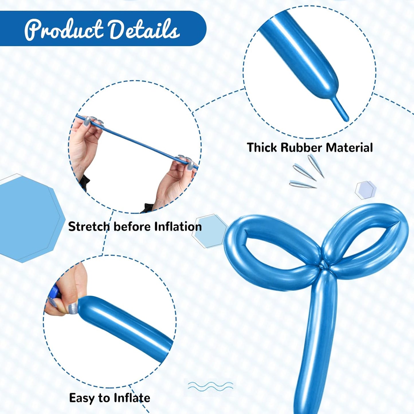 100Pcs Metallic 260 Balloons, Blue Chrome Long Balloon for Animals, 260 Art Ballon for Twisting, Skinny Modeling Supplies for Birthday Party Wedding Festival Decorations. Metallic Blue