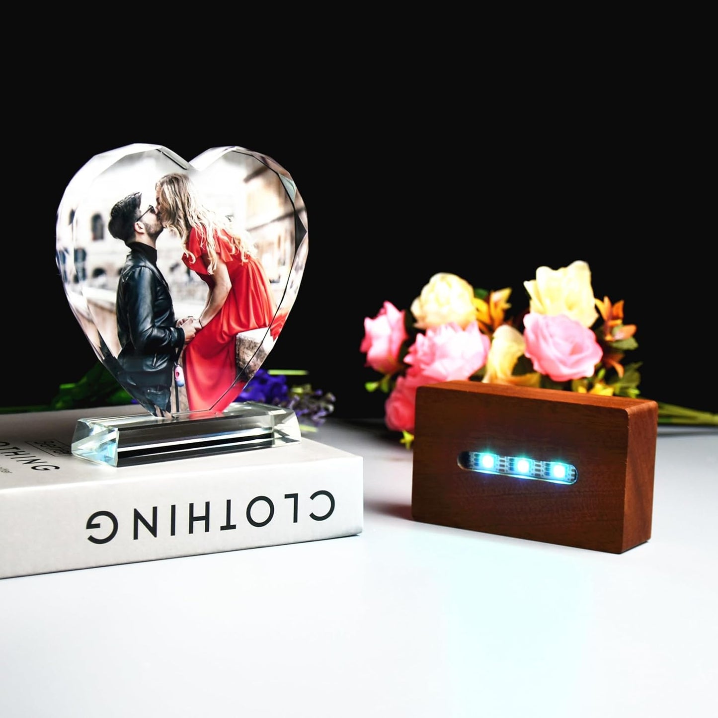 FANF&YKPY Personalized Crystal Custom Color Pictures - Heart-shaped Crystal Photo Frame, Birthdays, gift for her, Wedding Gifts, for Girlfriends, Husbands,Wife,Friends,Parents