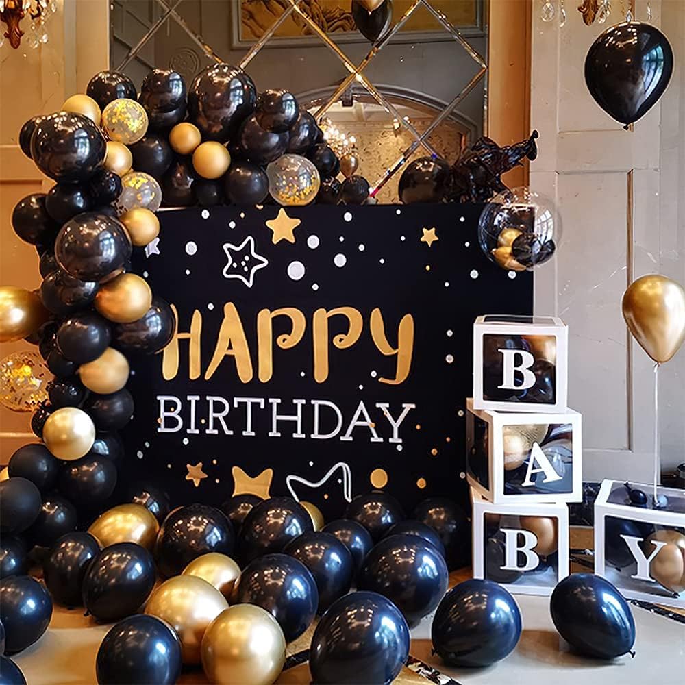 Black and Gold Balloons,75PCS Gold and Black Balloons,12in and 5in Black Gold Latex Party Balloons for Birthday, New Years, Wedding, Graduation Decorations