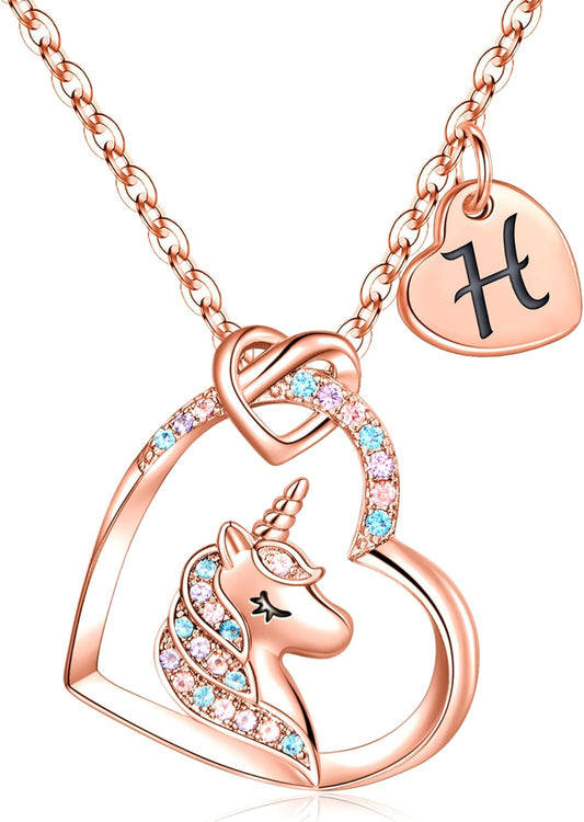 Hidepoo Stocking Stuffers for Teen Girls Kids - Colorful CZ Heart Pendant Initial Unicorn Necklaces for Girl Jewelry Birthday Gift Christmas Gifts for Grandkids Girls Kid