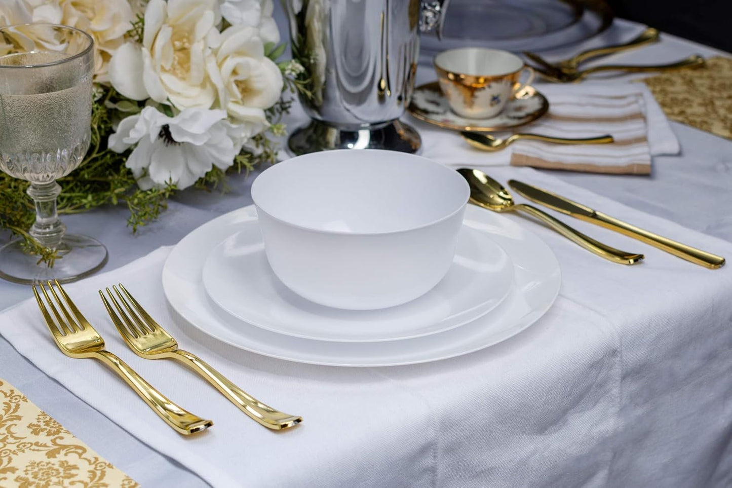 Trendables™ Premium 8 Inch. Trend White Disposable Plastic Plates, Food Grade Plastic Salad/Dessert Plates - 40 Pack