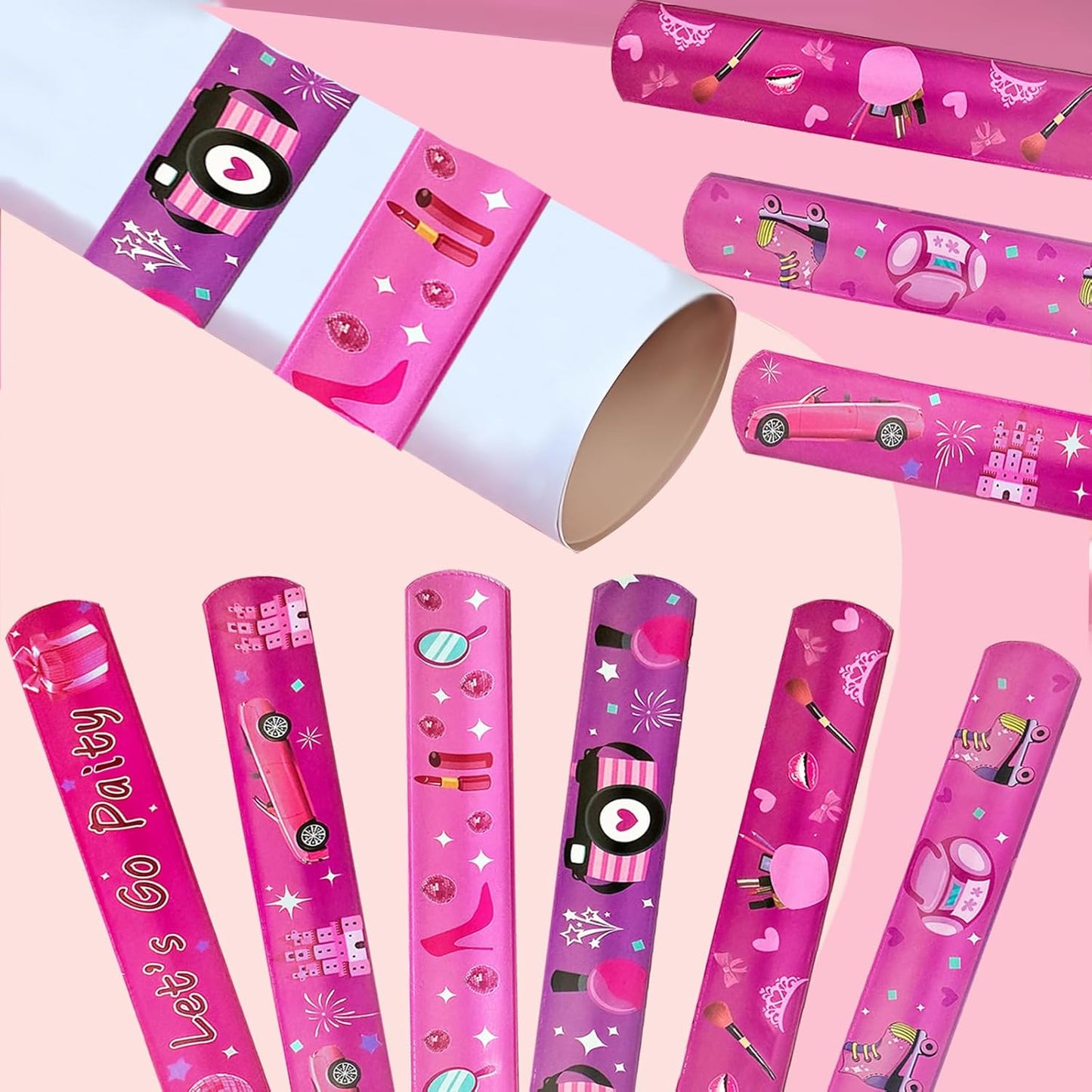 24 Pcs Pink Party Decorations Favors Princess Bracelet Wristbands Bracelet Slap Bracelets Pink Party Birthday Supplies