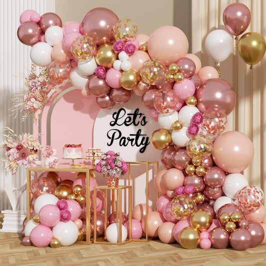 Rose Gold Balloon Arch Kit, 164Pcs Nude Pastel Pink Metallic Gold White and Confetti Balloon Garland kit for Bridal Shower Girl Birthday Baby Shower Wedding Party Decorations