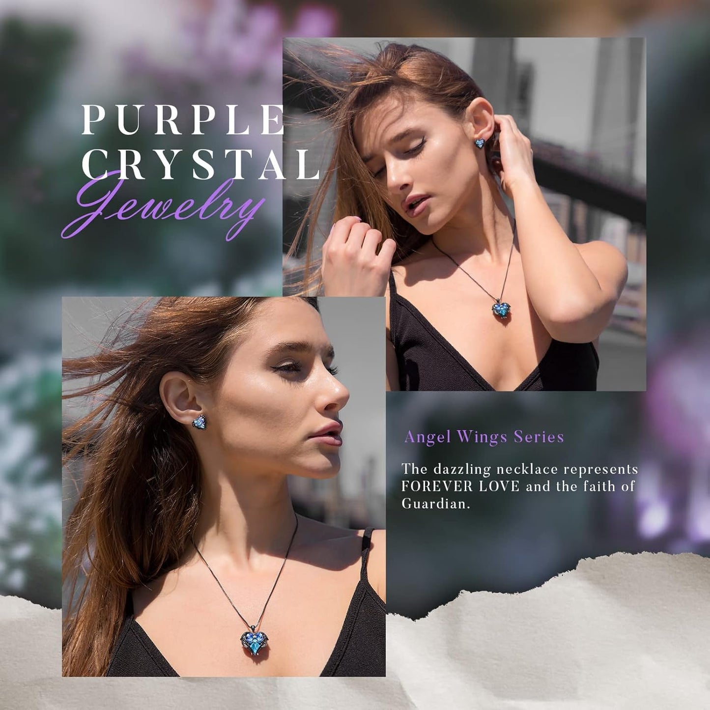 CDE Mothers Day Jewelry Set for Women, Angle Wing Heart Pendant Necklaces and Earrings with Birthstone， Birthday/Anniversary Christmas Jewelry Gift for Women Wife Her