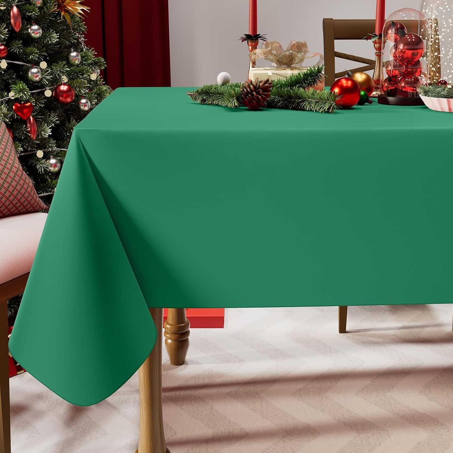 homing Rectangle Vinyl Tablecloth, Waterproof Spillproof Plastic Flannel Backed Table Cloth, Wipe Clean Table Cover for Dining, Buffet Parties and Camping (Emerald Green, 52" x 70")