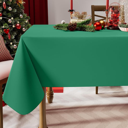 homing Rectangle Vinyl Tablecloth, Waterproof Spillproof Plastic Flannel Backed Table Cloth, Wipe Clean Table Cover for Dining, Buffet Parties and Camping (Emerald Green, 52" x 70")