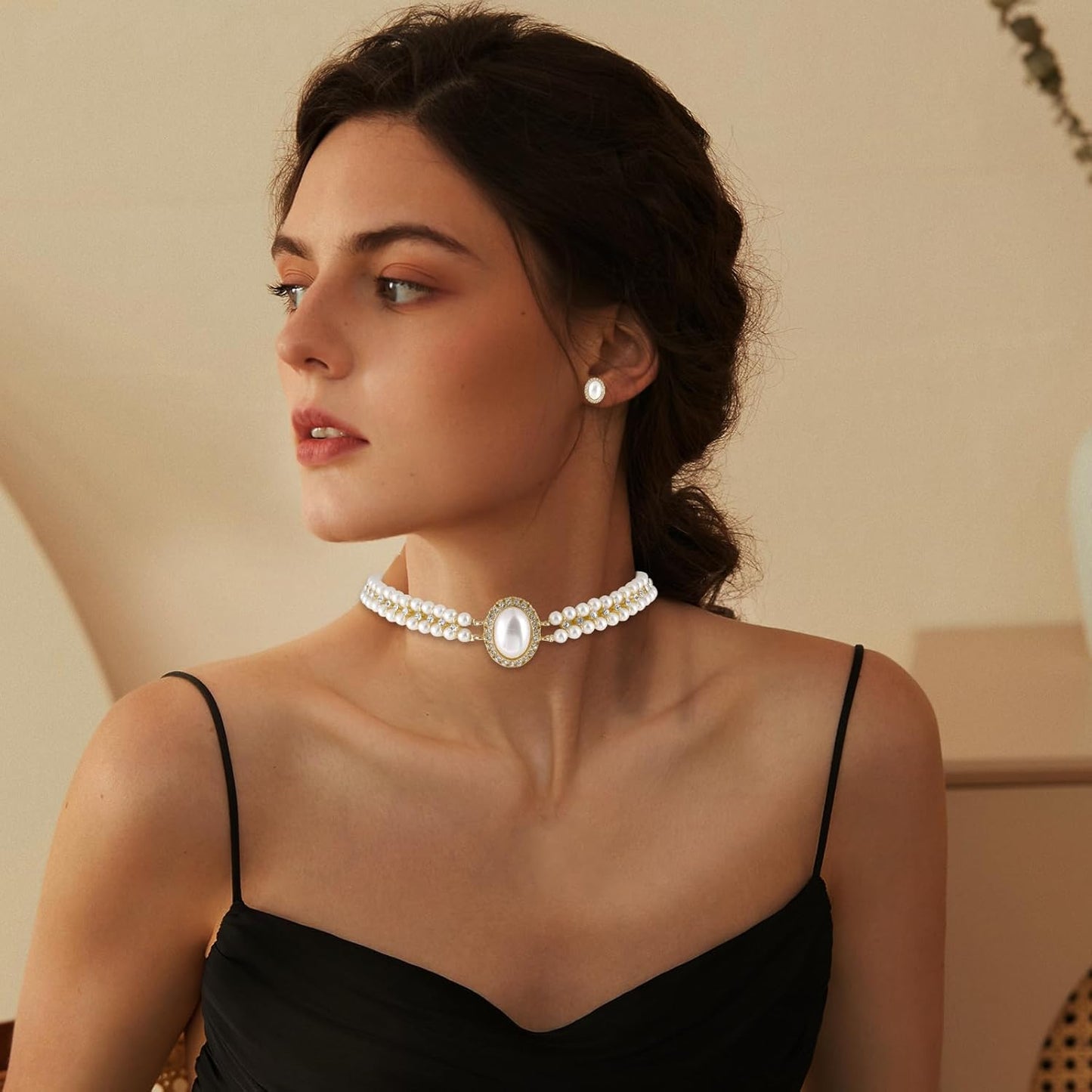 Pearl Jewelry Set for Women Faux Pearl Costume Jewelry Set with Necklace, Bracelets, Ring, Earrings for Wedding Bridal Birthday Tea Party