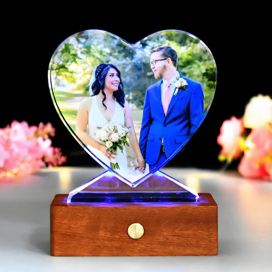 FANF&YKPY Personalized Crystal Custom Color Pictures - Heart-shaped Crystal Photo Frame, Birthdays, gift for her, Wedding Gifts, for Girlfriends, Husbands,Wife,Friends,Parents