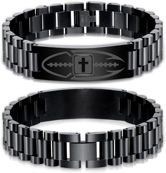Football Gifts for Men Boys Youth Junior Coach Team Kids Player Football Bracelet Party Favors Accessories Religious Christian Bible Adjustable Stainless Steel Jewelry Gifts