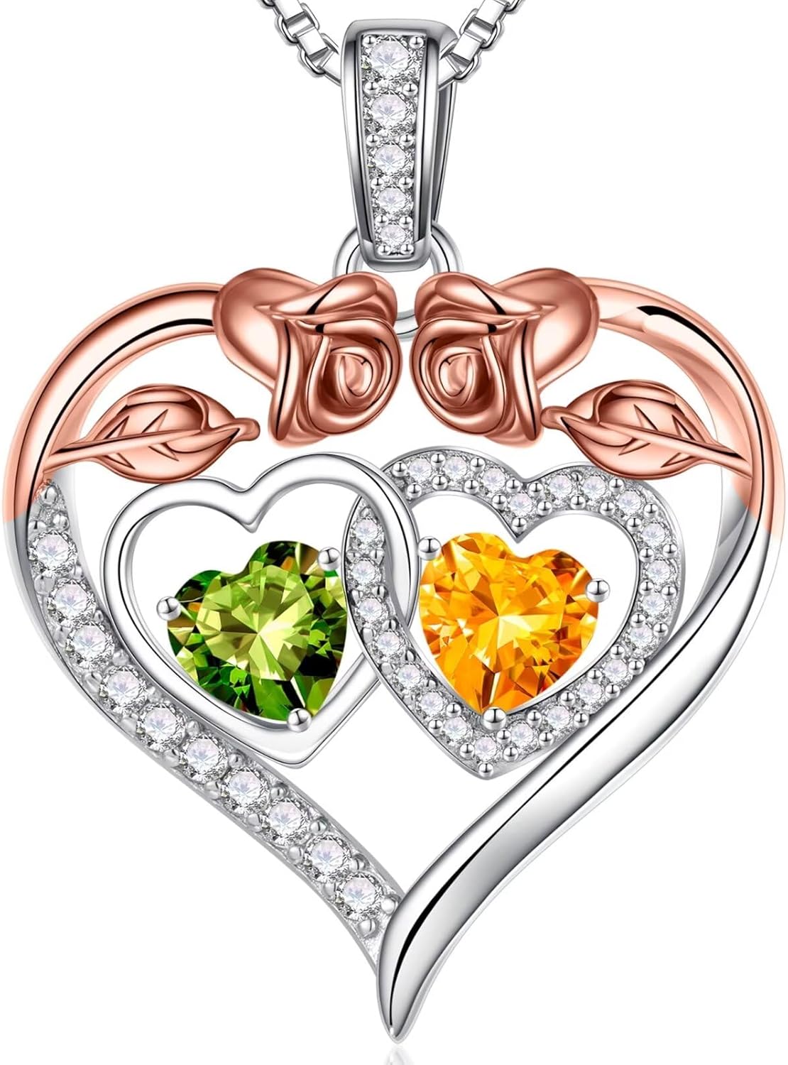 Iefil Double Birthstone Necklace Gifts for Wife Girlfriend Her Women, Birthstone Jewelry Gemstone Valentines Birthday Gifts for Her Women Wife Mom Grandma