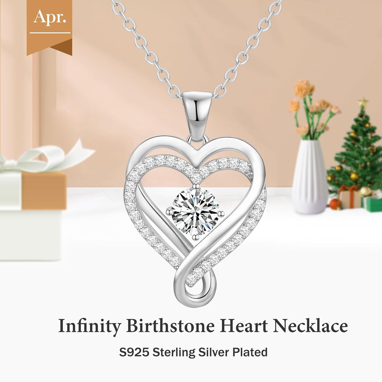 18K Rose Gold Infinity Love Heart Birthstone Necklace for Women Wife, Anniversary for Women Wife Birthday Gift for Her Girlfriend Mom Daughters, I Love You Women's Jewelry S925 Sterling Silver