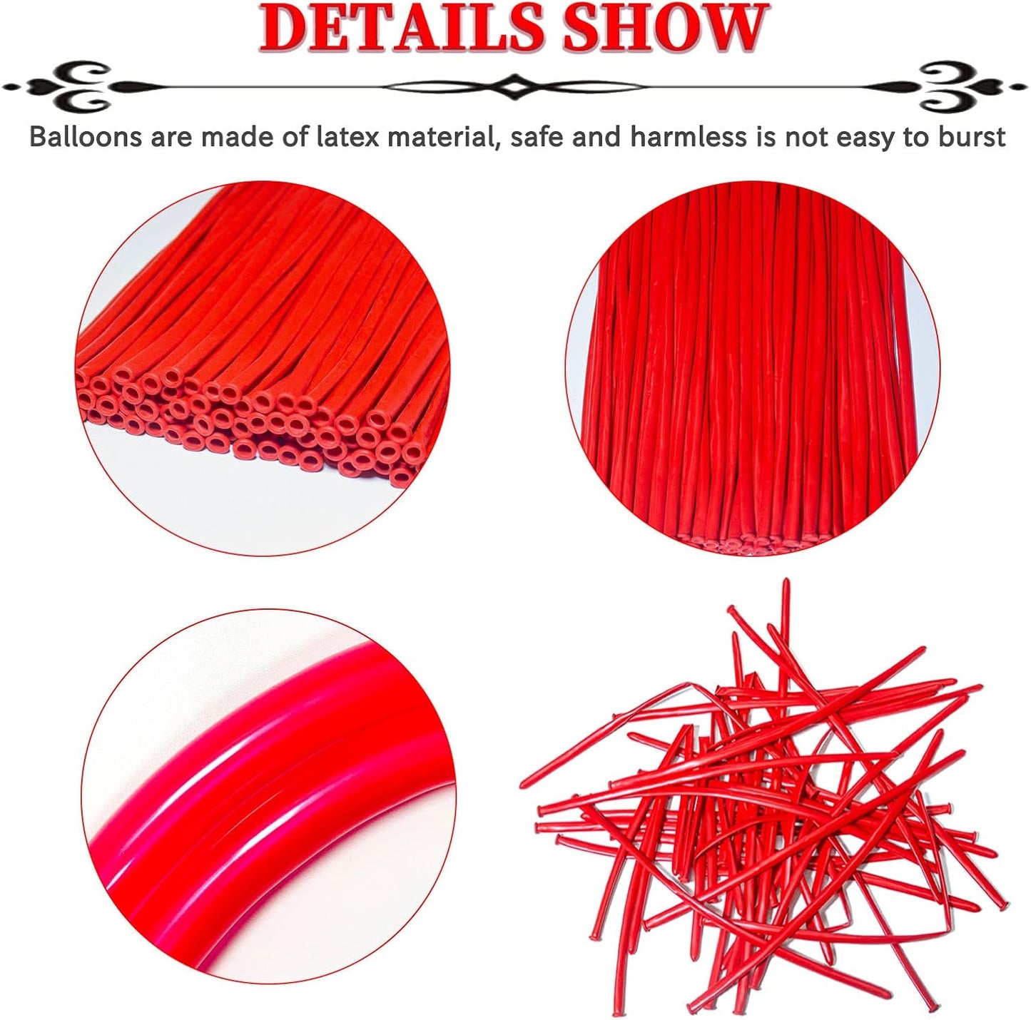 Red Long Balloons Premium 260 Twisting Balloons Animals Magic for Birthday Kids Wedding Party Supply 100pcs