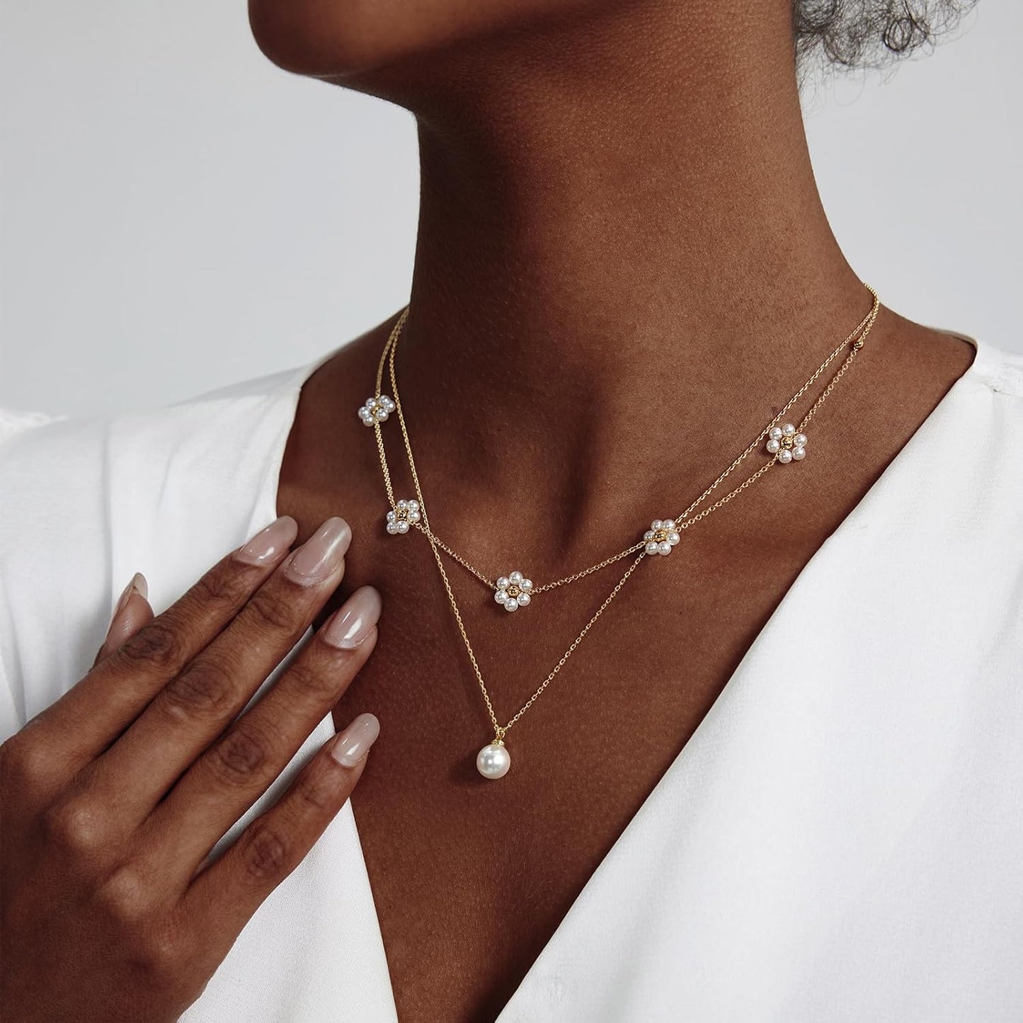 Gold Jewelry Set for Women - Dainty 14K Gold Plated Pearl Necklace and Earring Set with Drop Earrings, Bracelets, Choker Necklace - Wedding Jewelry Gift