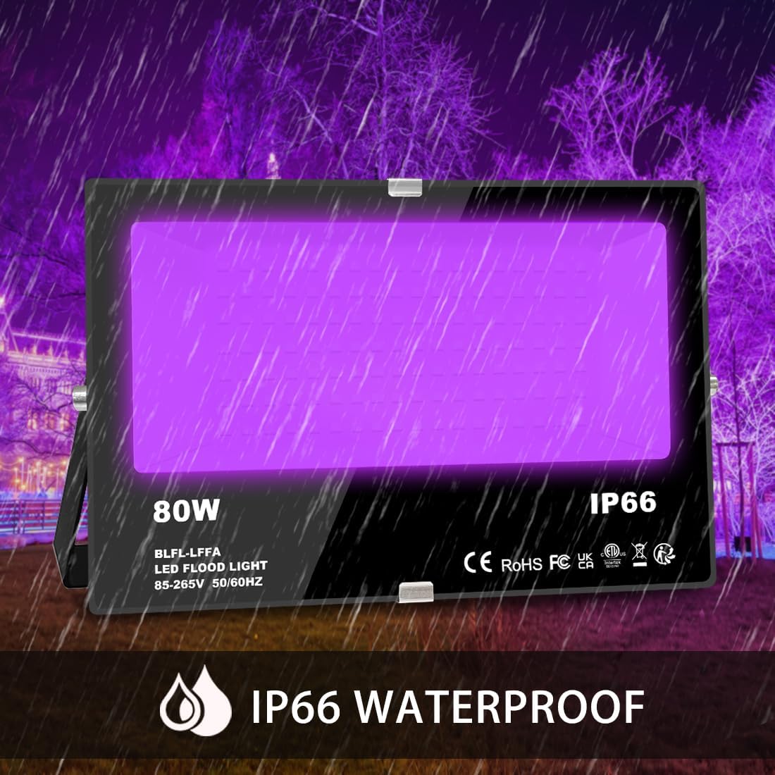 MELPO Black Light 80W Blacklight Flood Light Outdoor for Glow Party, Halloween Decoration, Body Paint, Fluorescent Poster, Stage Lighting，Neon Glow, IP66, US-Plug-Switch-5.9Ft Cord (2 Pack)