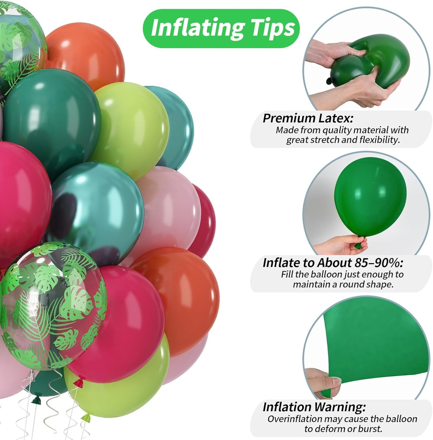 Tropical Balloons, 60 PCS Summer Hawaiian Balloons, Hot Pink Lime Green Orange Metallic Latex Balloon Palm Leaves Helium Party Balloon for Baby Shower Aloha Luau Beach Summer Party Decorations