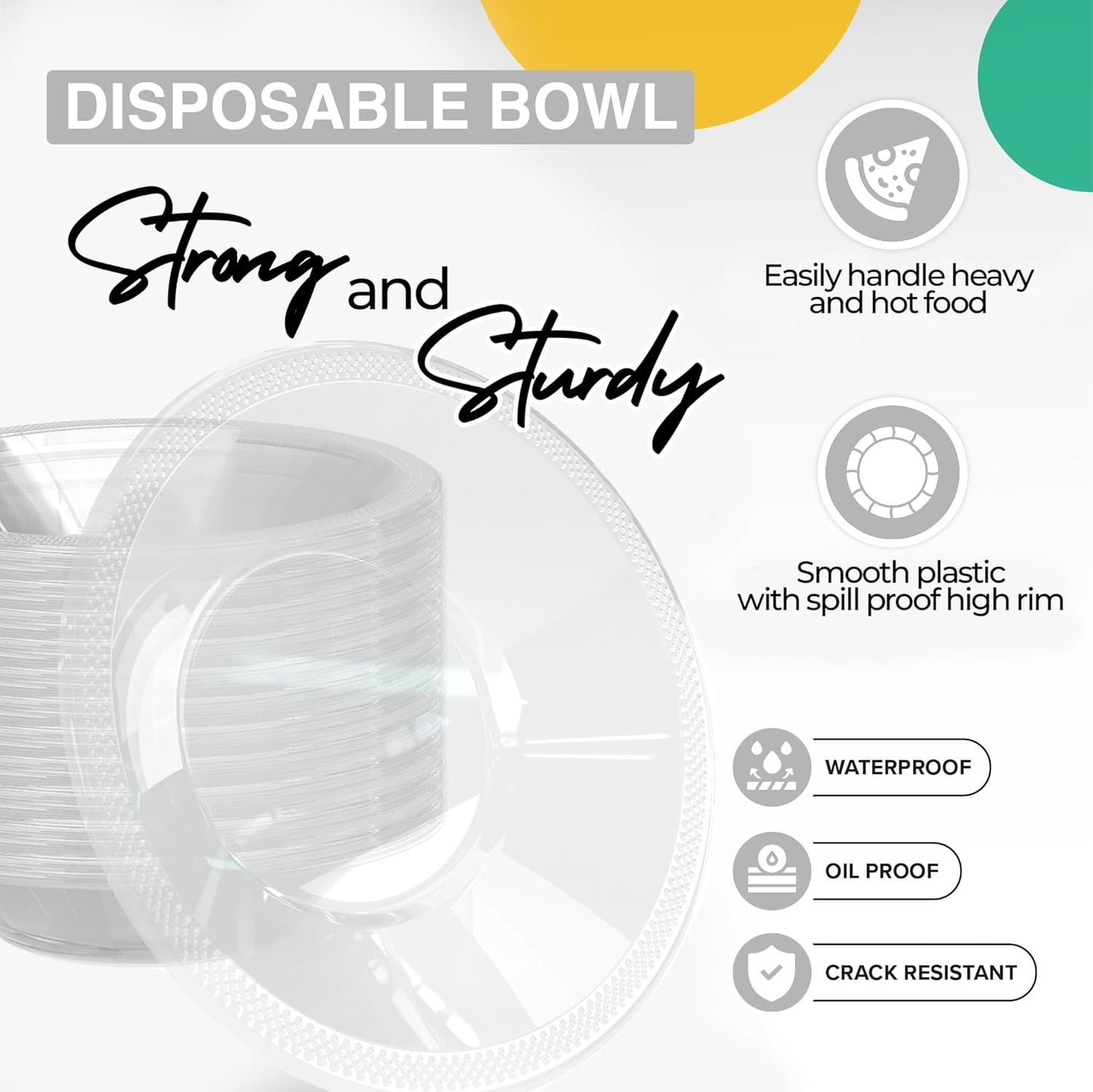 12 Oz Clear Plastic Bowls Disposable Bowls for Hot Food Soup 50 Pcs - For Soup, Salad, Cereal, Desserts & Party Supplies