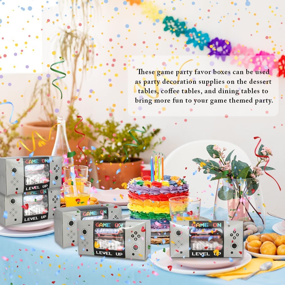 Shescrzionu Video Game Party Favors Boxes 12 PCS-Perfect Party Favor Boxes with Window,Game On Birthday Decorations Video Game Birthday Decorations,Game Bags,Video Game Gifts Aa07